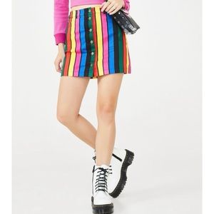 Lazy Oaf Stripy Button Skirt Rainbow Mini Button Front Colorful Stripes Multi